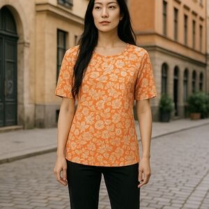 LuLaRoe Gigi Orange & Cream Floral Blouse